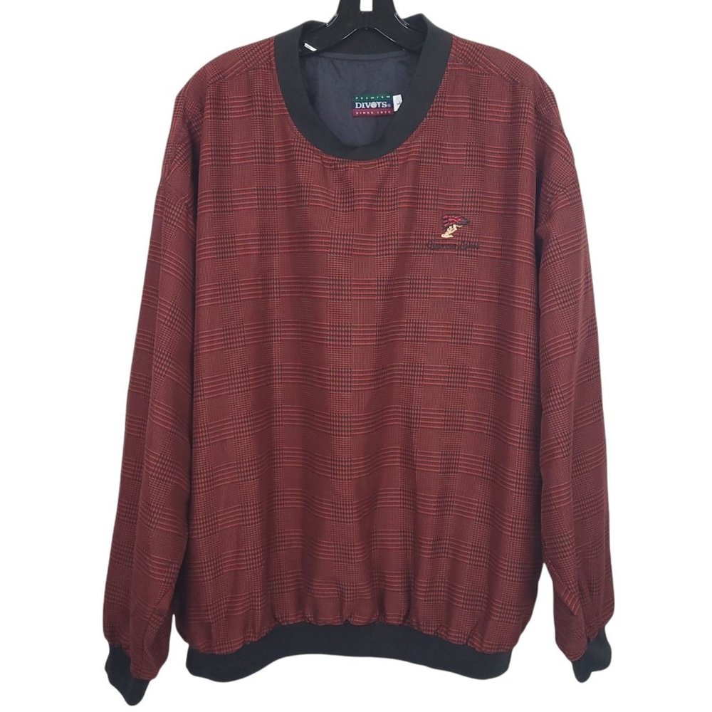 Divots Cypress Lakes Pullover Mens Size L Golf Windbreaker Red Black Check